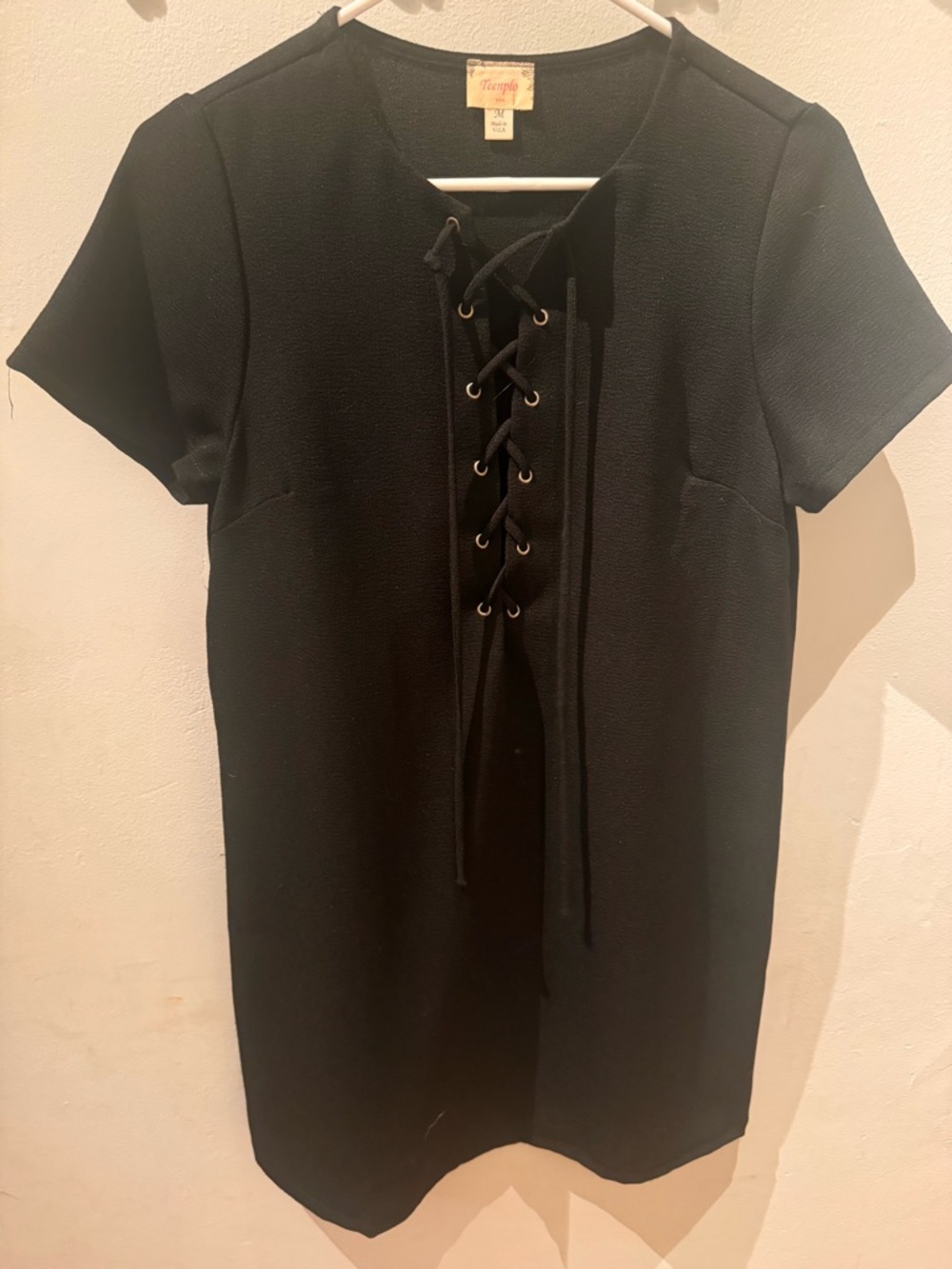 Vintage Black Lace-Up Short Sleeve Dress